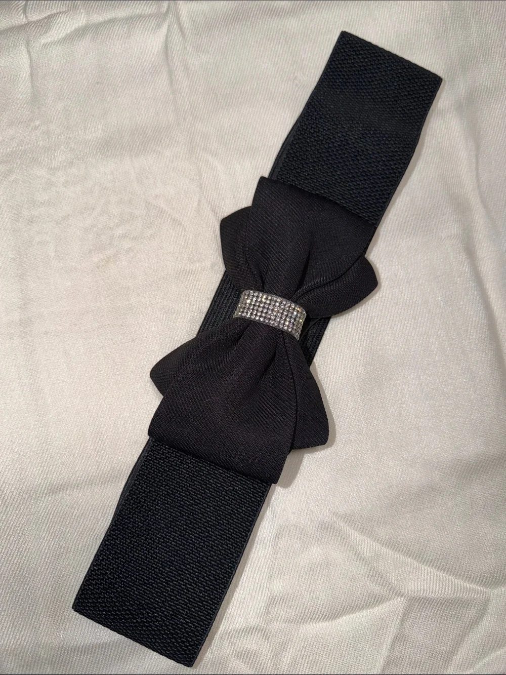 Black Bow Hair Elastic with Rhinestone Band